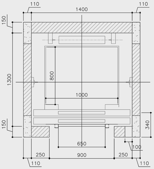 Kích thước thang máy gia đình 250kg đối trọng sau