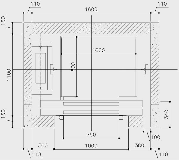 Kích thước thang máy gia đình 250kg đối trọng hông