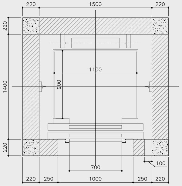 Kích thước thang máy gia đình 300kg đối trọng sau