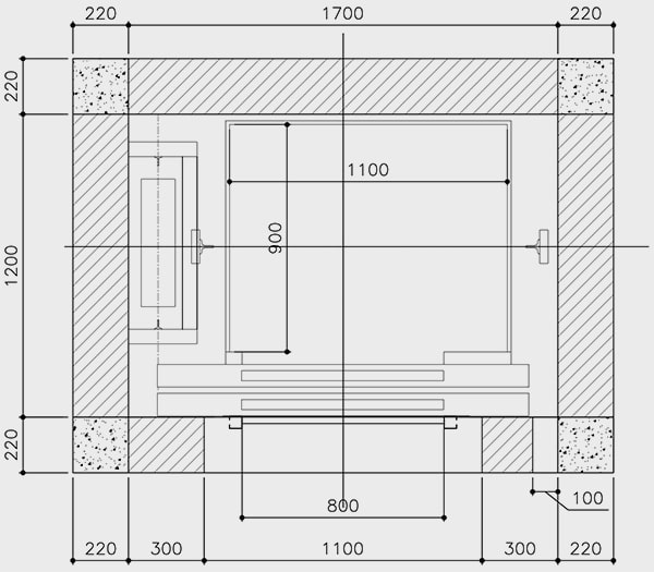 Kích thước thang máy gia đình 300kg đối trọng hông