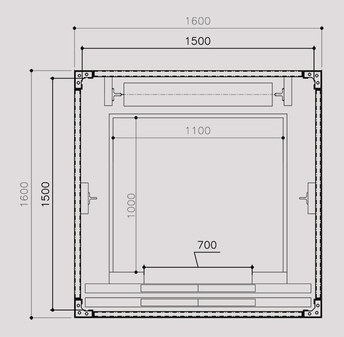 Bản vẽ mặt cắt kích thước thang máy gia đình 350kg