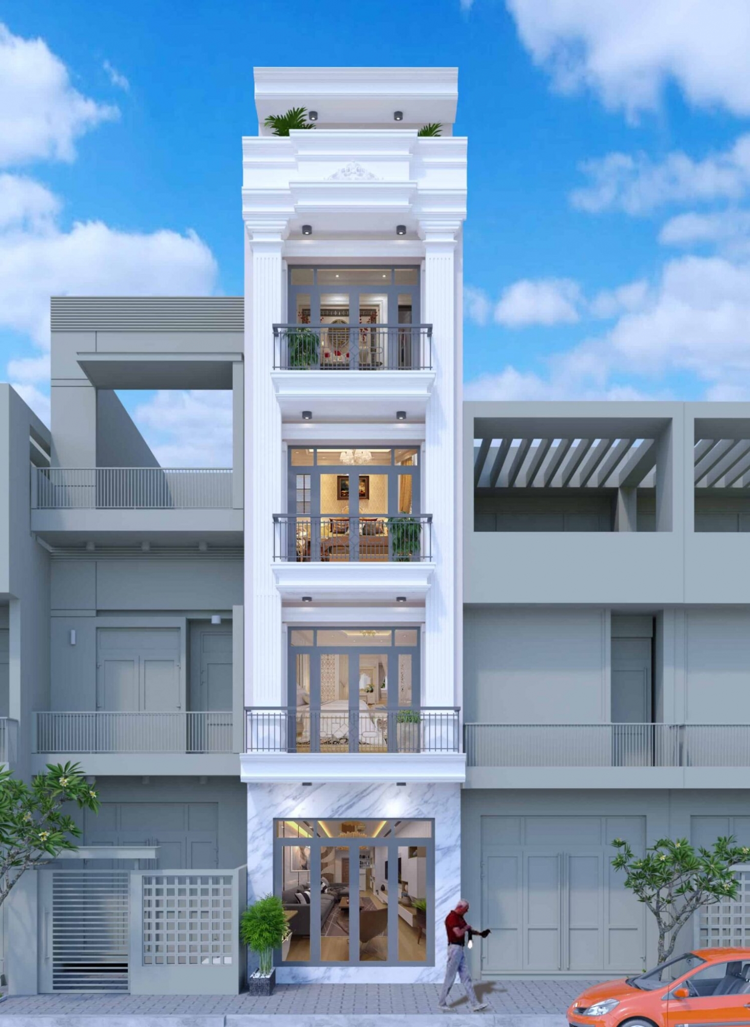 Mẫu nhà phố thiết kế 5x15m có thang máy hiện đại, tiện nghi